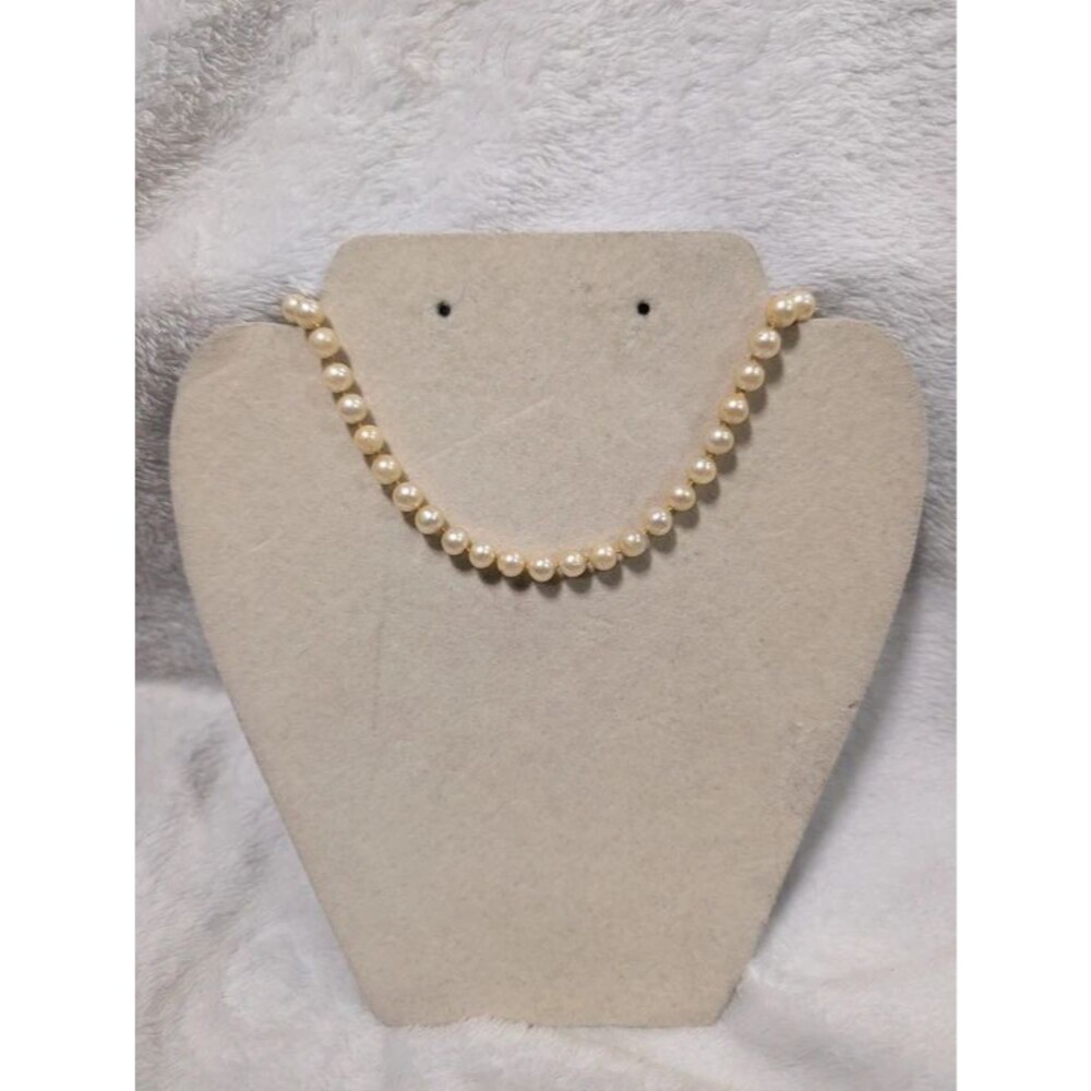 Vintage Hand Knotted Cream Faux Pearl Necklace Filigree Clasp 16" Choker
